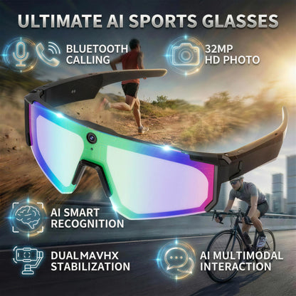Portable Cycling Recording Sunglasses Anti Shake Silver Green