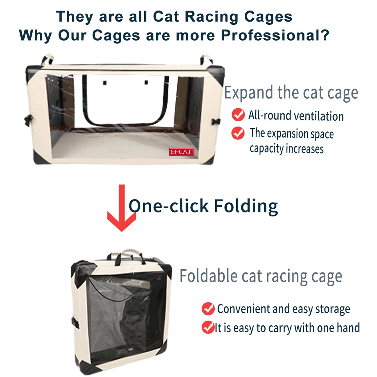 Large Pearl Gray Foldable Cat Cage for Shows and Travel