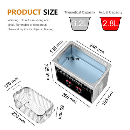 3.2L 120W Ultrasonic Cleaner with Heater Basket