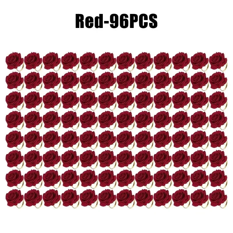 Red Rose Napkin Rings Set 96pcs Event Table Decoration