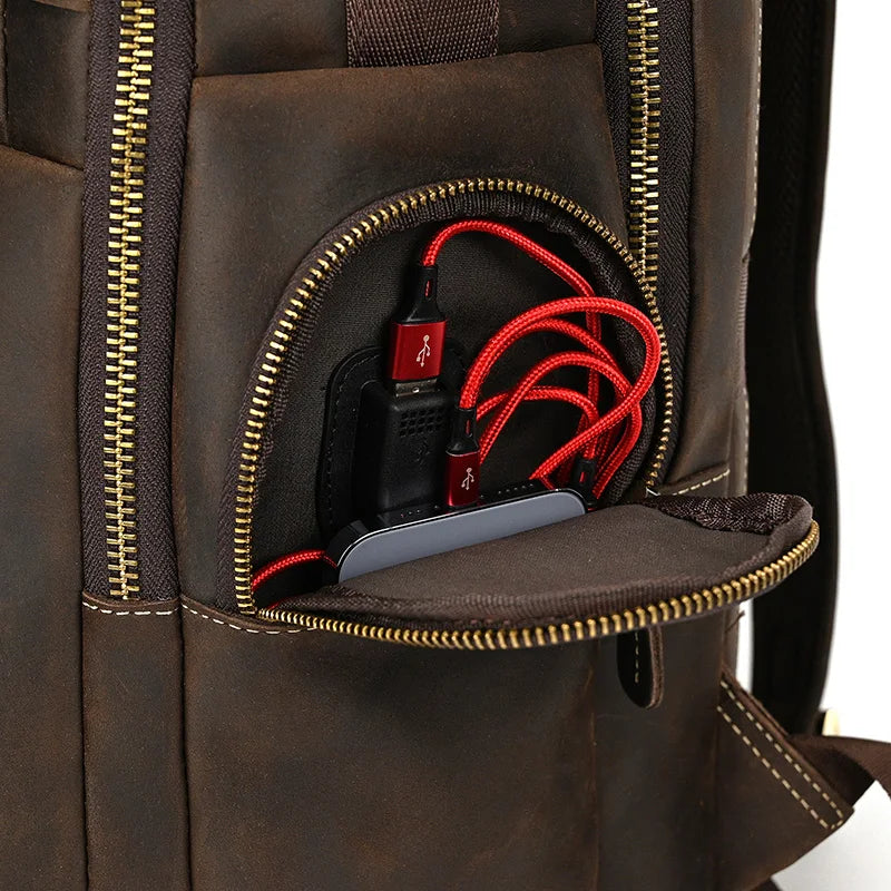 Business Travel Leather Backpack Large Capacity