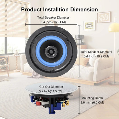 Home Flush Mount Ceiling Speakers 4-Pack Bathroom Living Room
