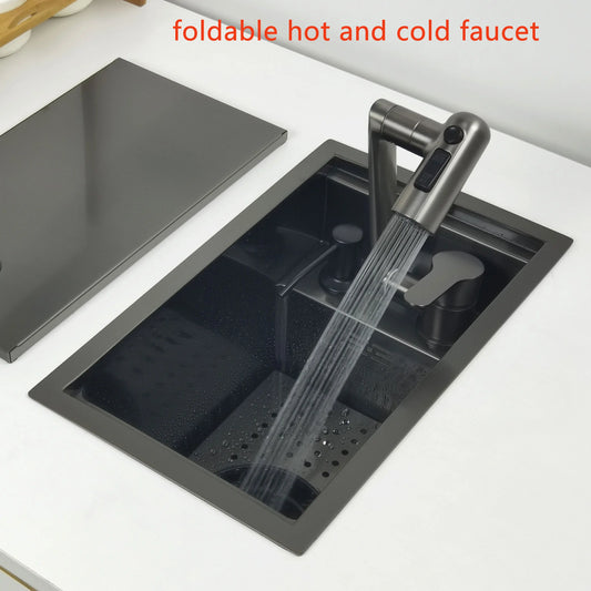 Matte Black Nano Kitchen Bar Sink with Cup Washer