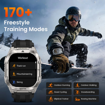 Silver Military Smartwatch GPS Health Tracker Flashlight