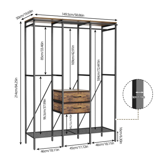 XXL Industrial Open Wardrobe Rack with Drawers & Shelves