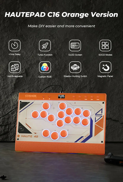 Orange Magnetic Leverless Arcade Controller for PC PS4 PS5