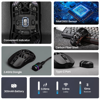 Wireless Gaming Mouse 30000 DPI Adjustable Sensor RGB Black