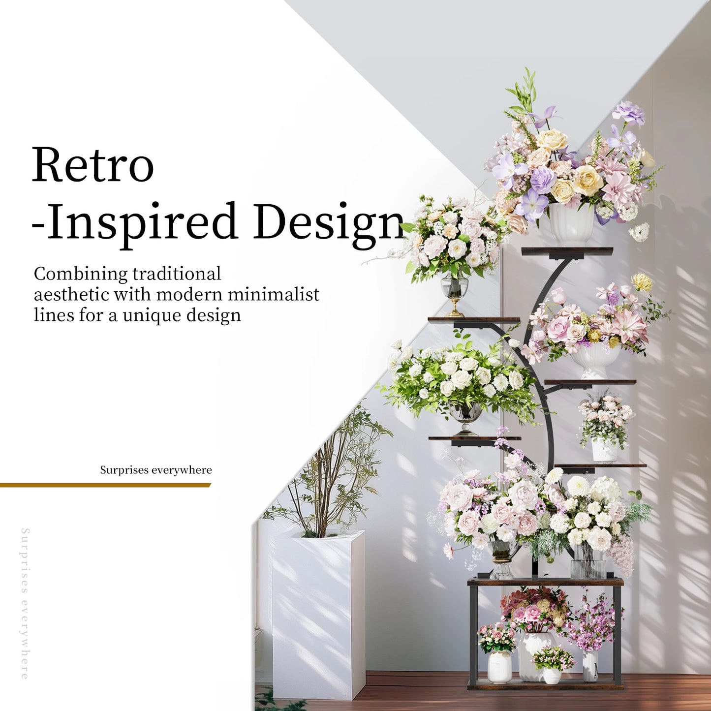 Tree Shaped Plant Stand with Multiple Display Shelves