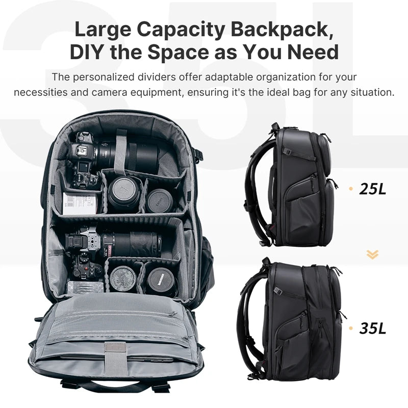 35L Waterproof Camera Backpack with Large Storage