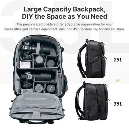 35L Waterproof Camera Backpack with Large Storage