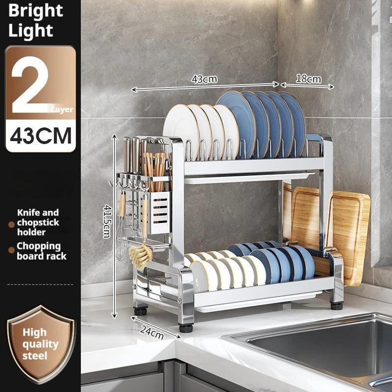 Heavy Duty 2 Tier Dish Drying Rack Organizer 43cm