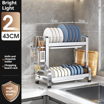 Heavy Duty 2 Tier Dish Drying Rack Organizer 43cm