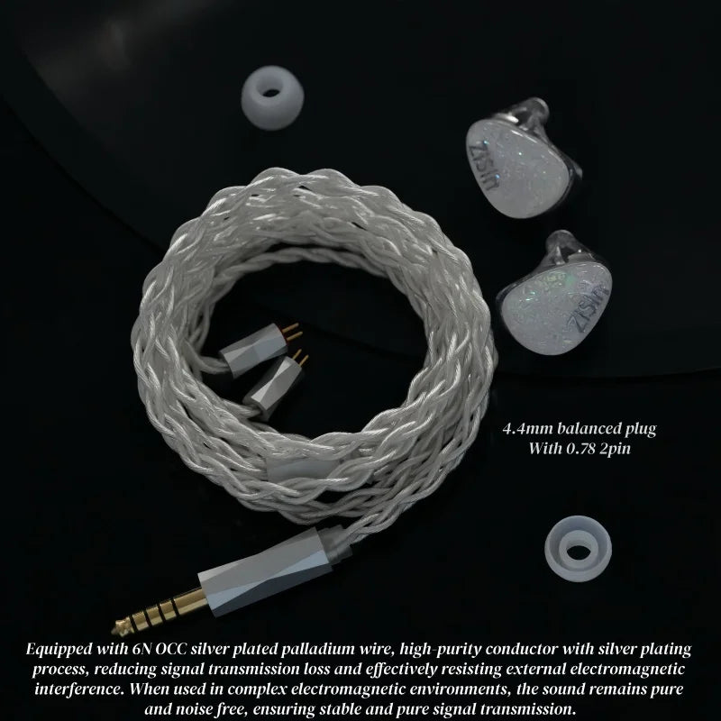 High Fidelity Silver OCC IEM Cable with Noise Control