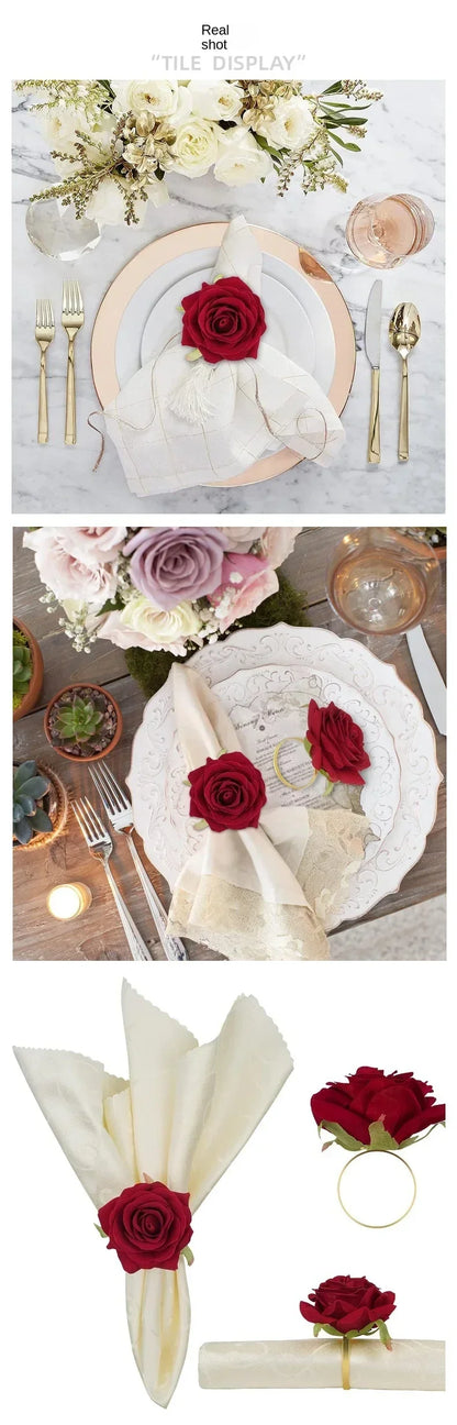 Red Rose Napkin Rings Set 96pcs Event Table Decoration
