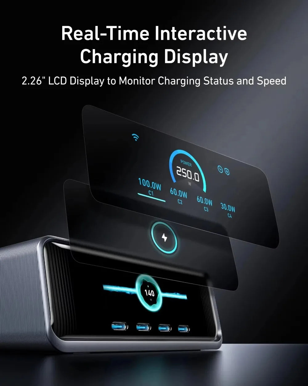 6-Port GaN USB-C Charging Station with Smart Dial