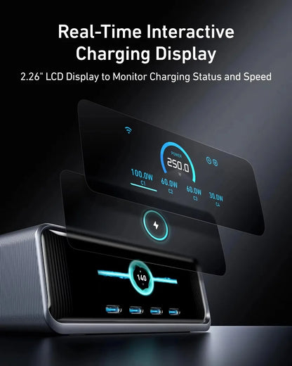 6-Port GaN USB-C Charging Station with Smart Dial
