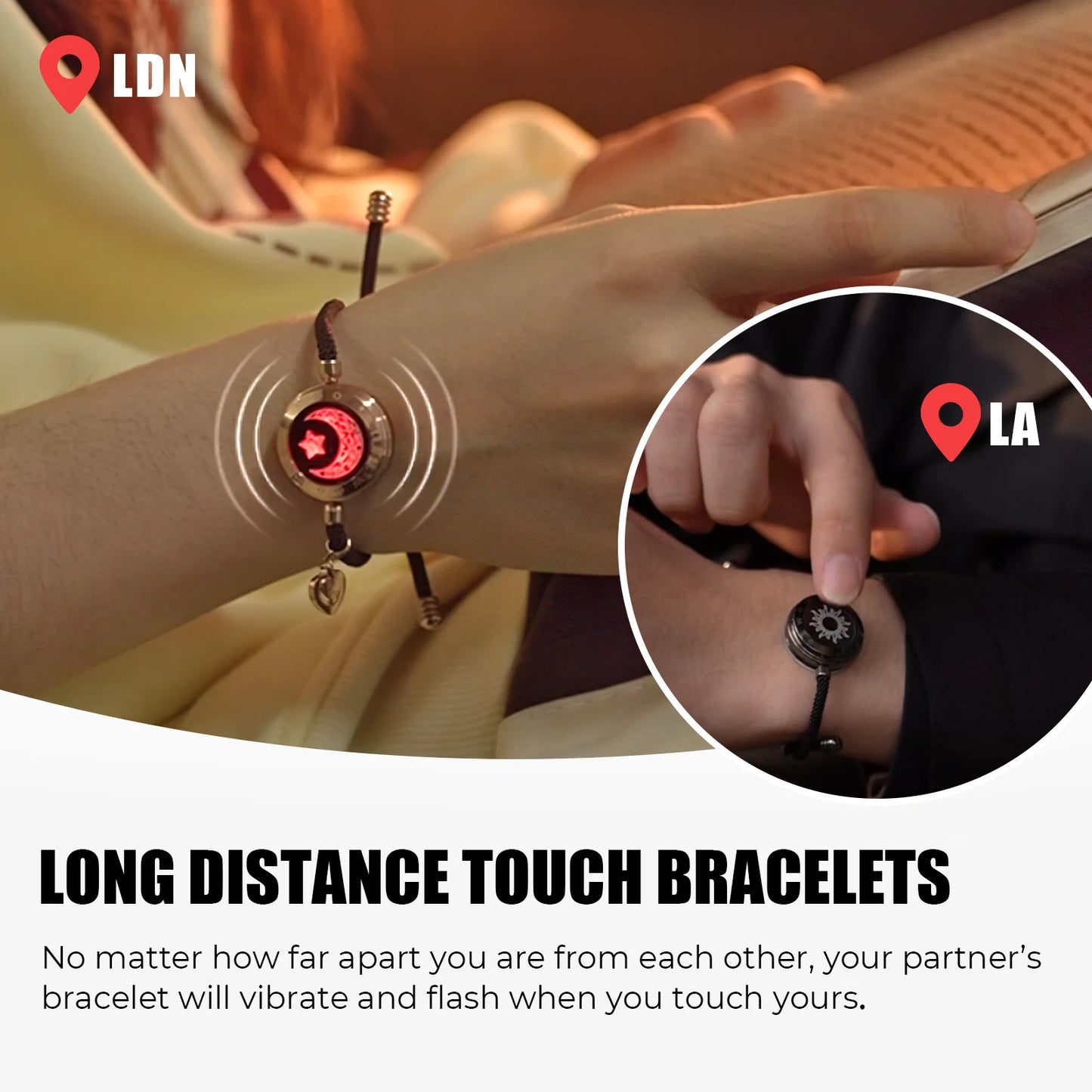 Silver Love Bracelets Light-Up Vibrating Couples Gift