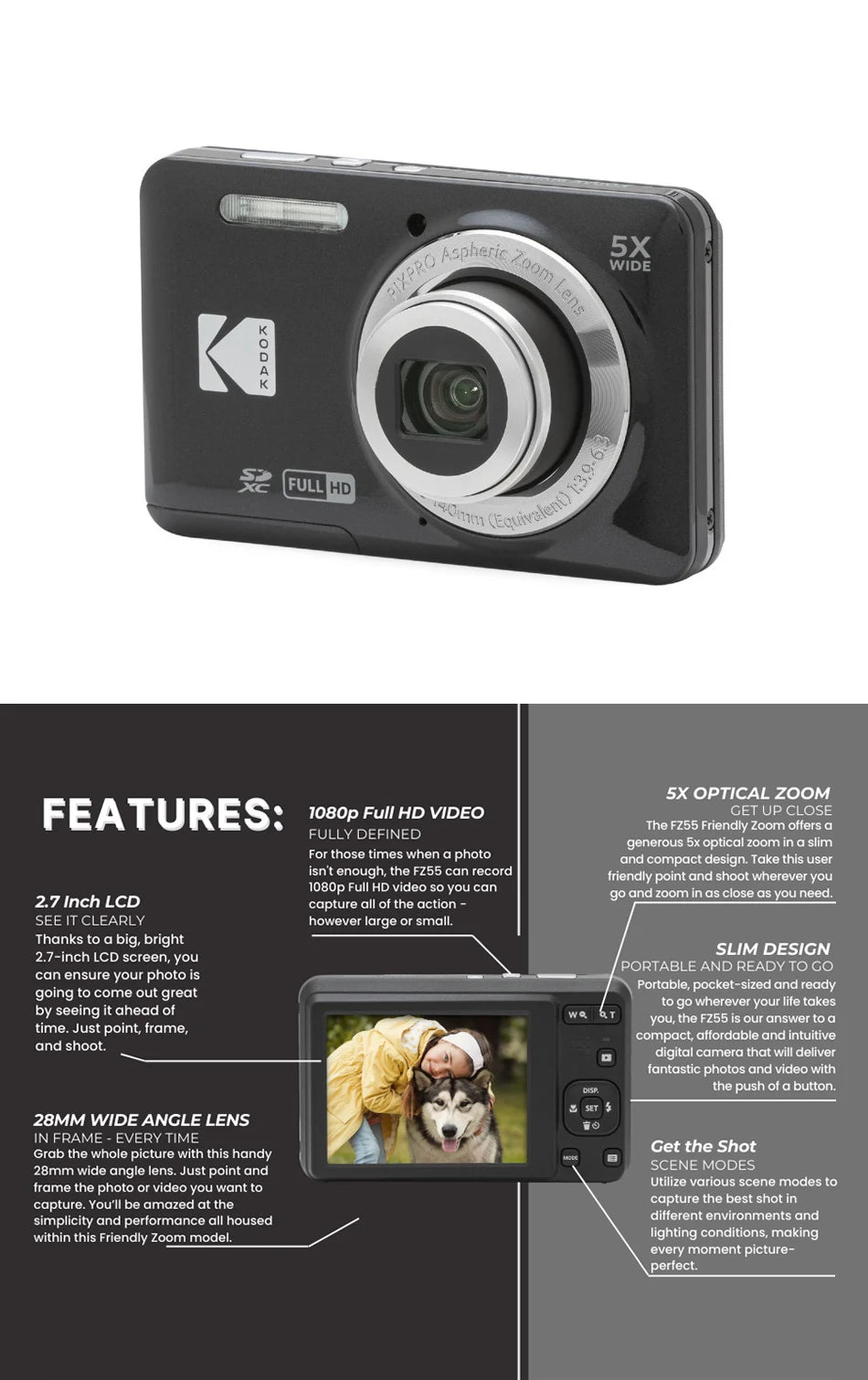 16MP Digital Camera 5X Optical Zoom 1080p Full HD Video