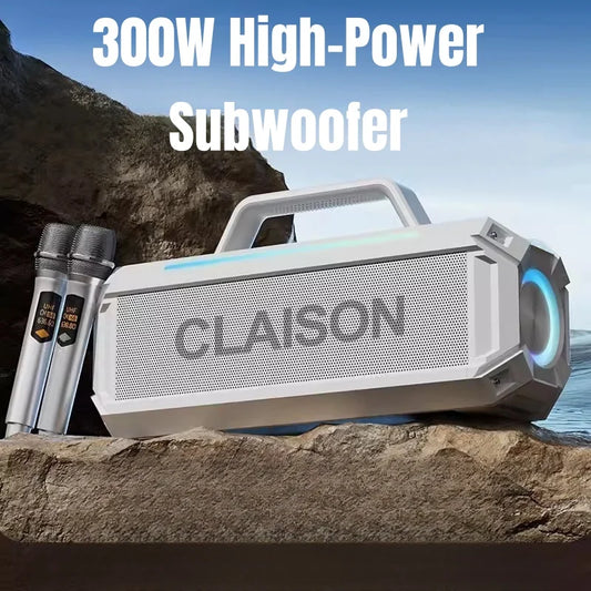 300W Bluetooth Karaoke Machine with Two Mics and LED Party Lights