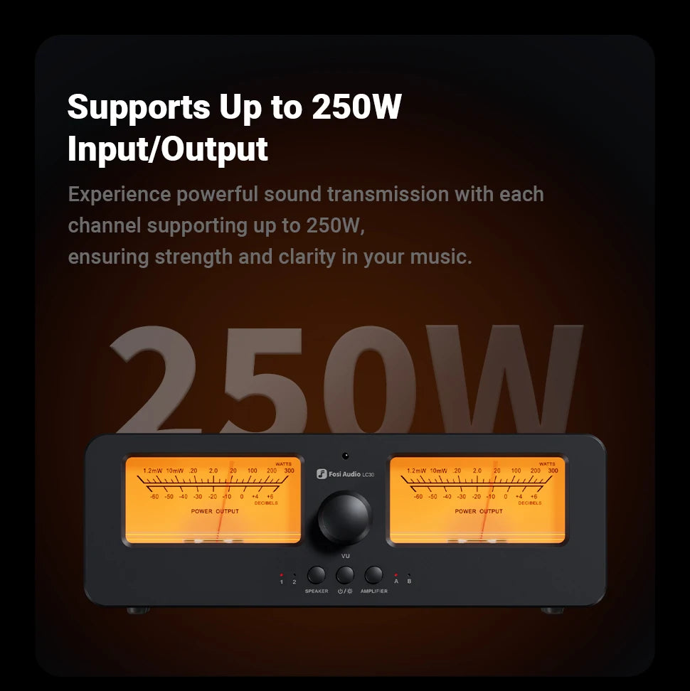 Dual Channel Amplifier Switch Box with VU Meter Display