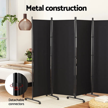 Portable Fabric Room Partition Screen 6 Panels Black