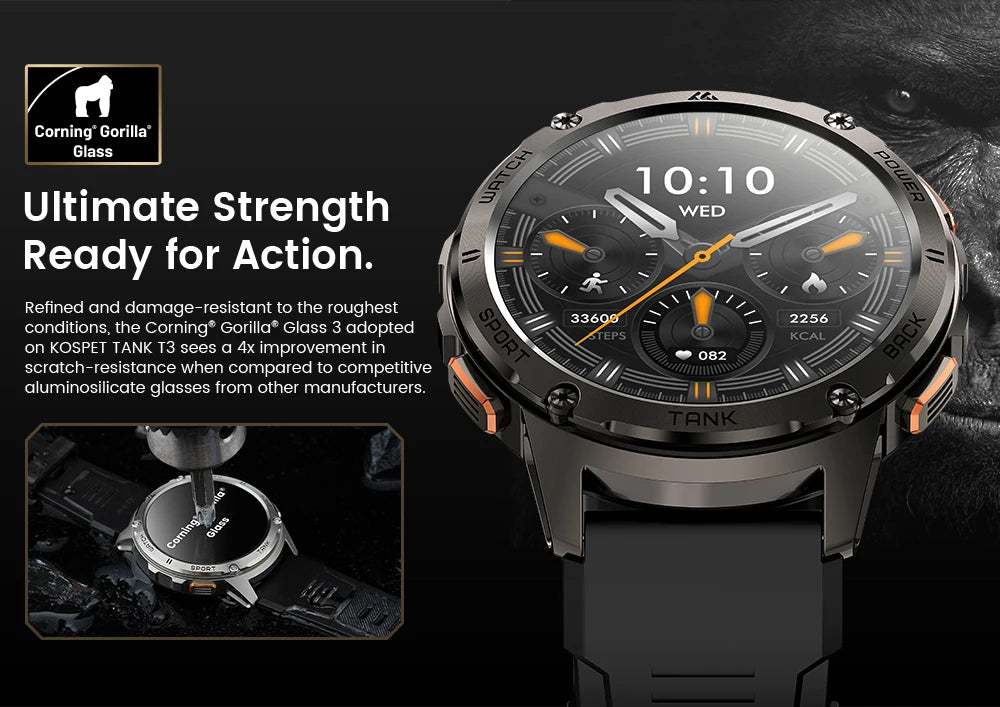 Rugged Military Smart Watch with Fitness Tracking Black