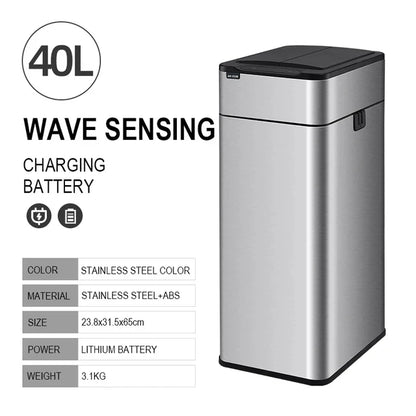 40L Automatic Waste Bin Stainless Steel Smart Sensor