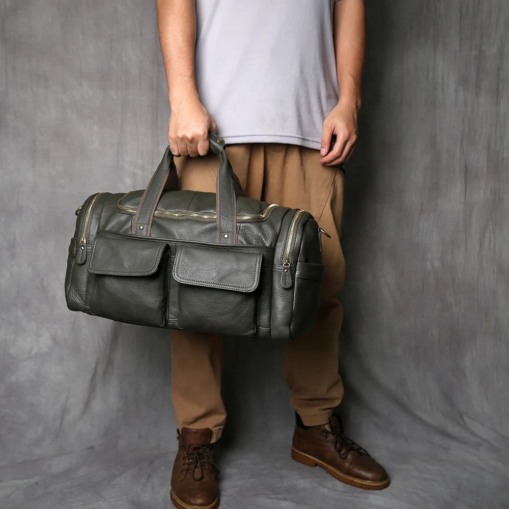 Green Retro Leather Laptop Messenger Bag Travel Carry