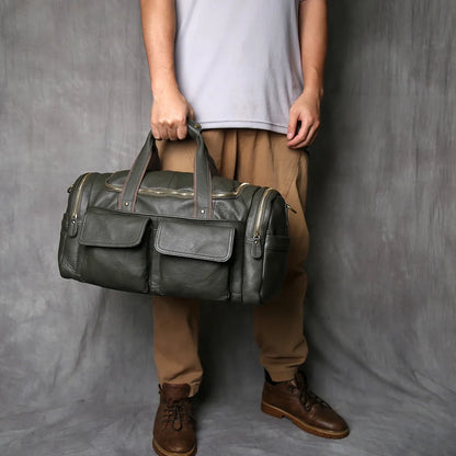 Green Retro Leather Laptop Messenger Bag Travel Carry