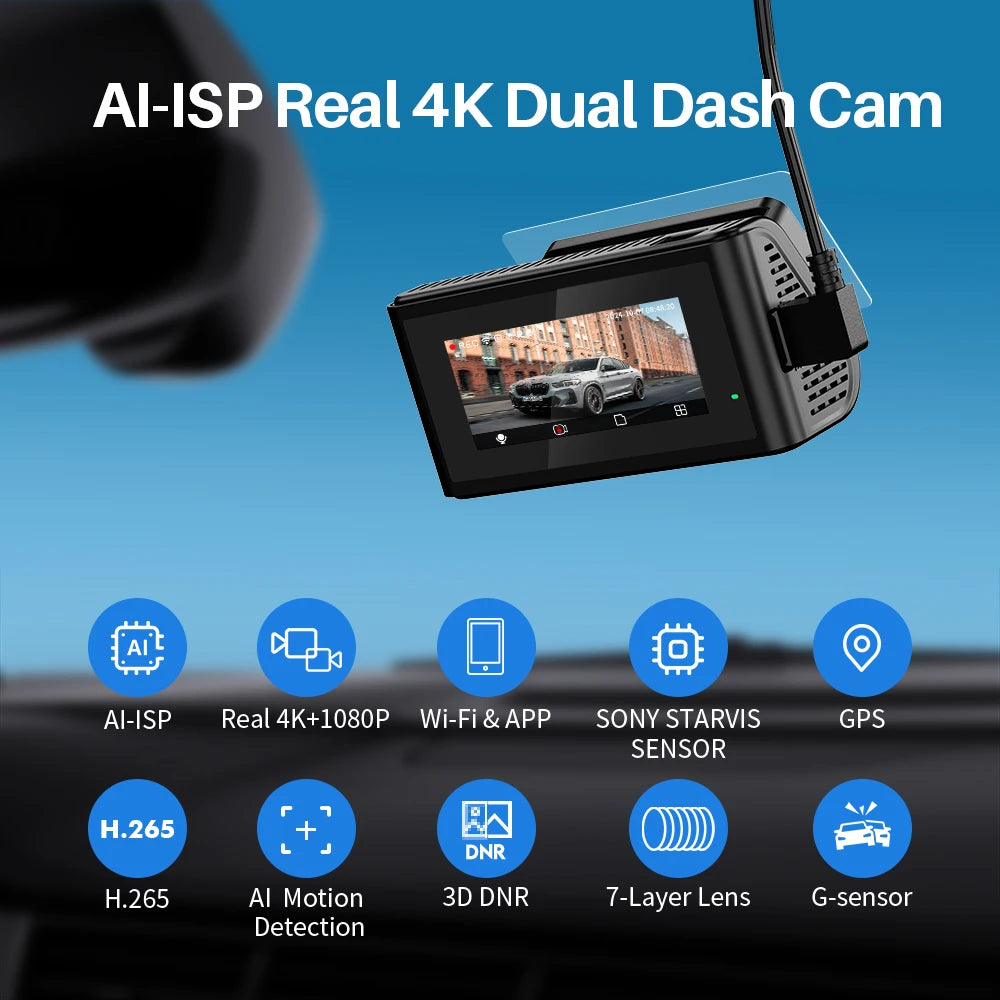 Front & Rear Car DVR with AI Color Night Vision