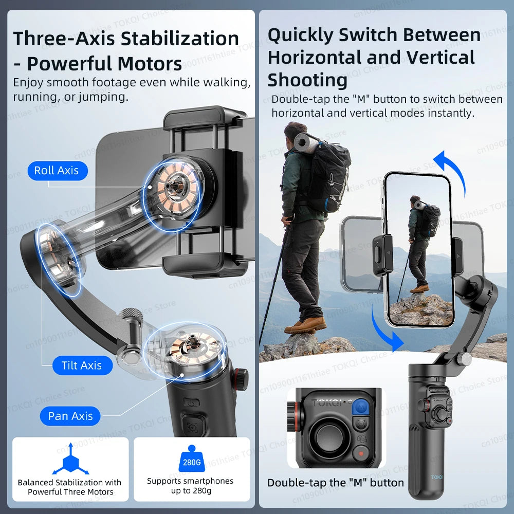 Handheld 3-Axis Smartphone Gimbal Stabilizer with Bluetooth