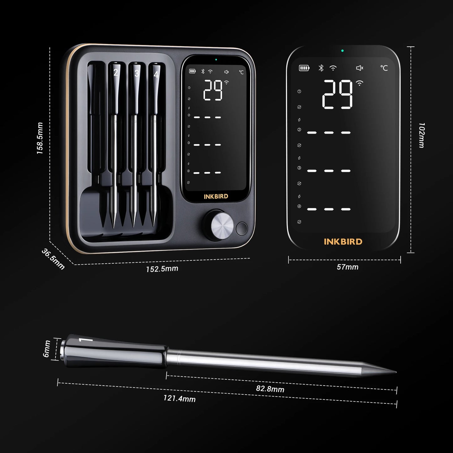 Wireless BBQ Thermometer 4 Probes WiFi Bluetooth IP67