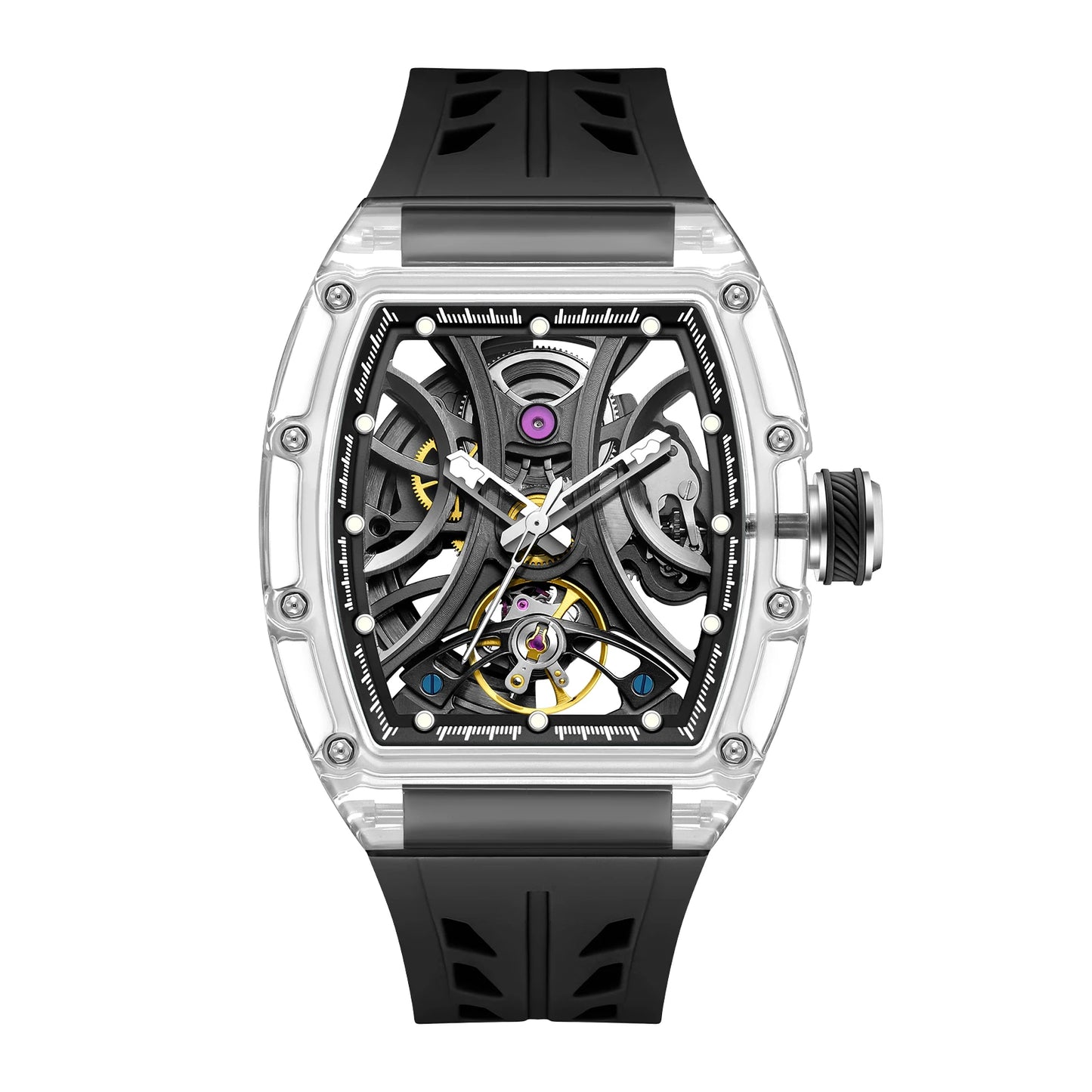 Automatic Mechanical Watch Black Silicone Strap Waterproof