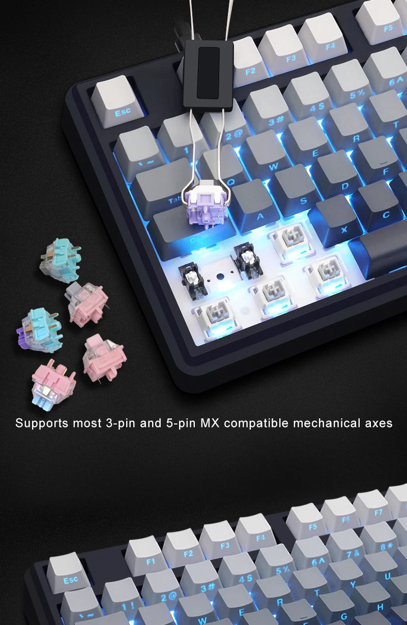 Rose Pink Wireless Full Size Mechanical Keyboard with Screen