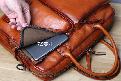 Mens Leather Briefcase Laptop Bag Business Coffee Brown