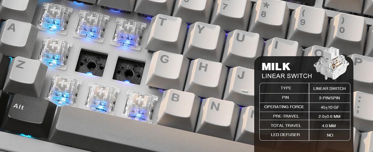 Milk Linear 82-Key Hot Swap Wireless Gaming Keyboard RGB