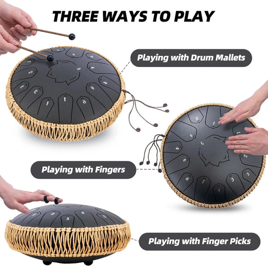 Dark Green 15 Note Tongue Drum 13 Inch Handpan