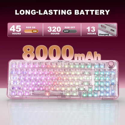 Pink Transparent Gaming Keyboard with RGB and Control Knob