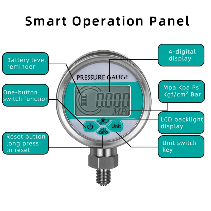 Digital Pressure Gauge 0-1000bar LCD Backlight G1/4