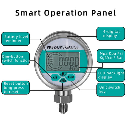 Digital Pressure Gauge 0-1000bar LCD Backlight G1/4