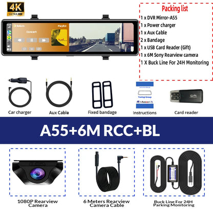 12 Smart 4K Dash Cam Mirror Rear Camera