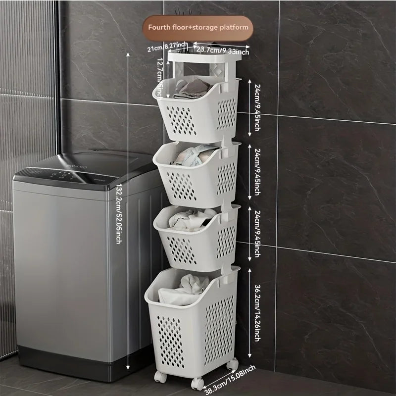 Multilayer Laundry Basket with Wheels for Home Storage