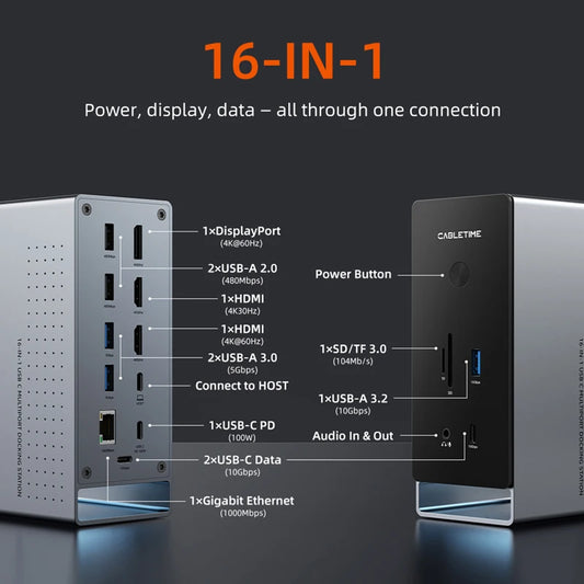 Laptop USB C 16 in 1 Dock with SSD