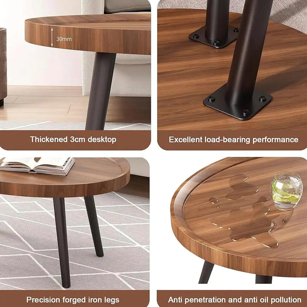 2-in-1 Irregular Wooden Coffee Table Set with Triangle Legs