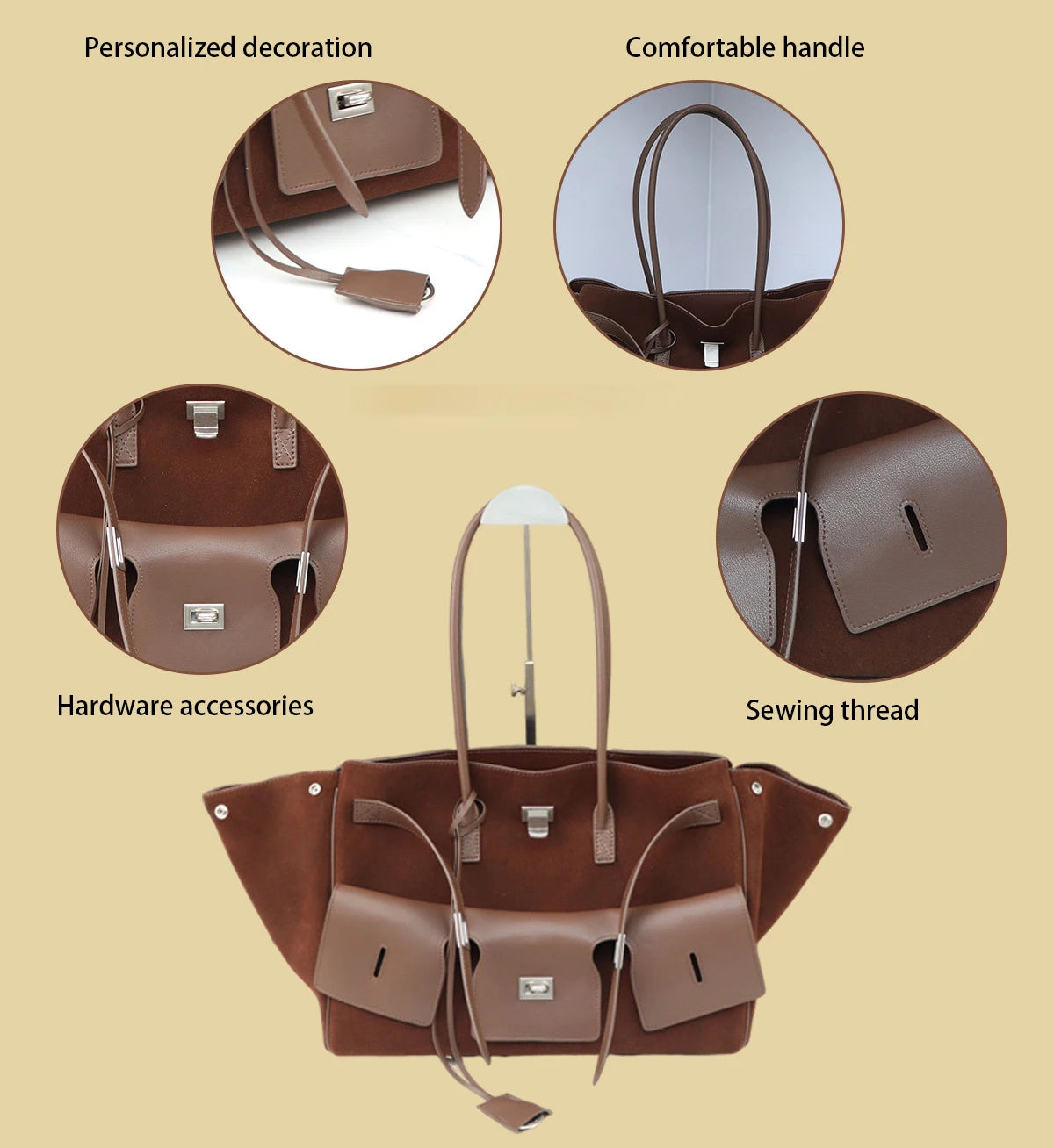 Neutral Leather Top Handle Bag Everyday Use