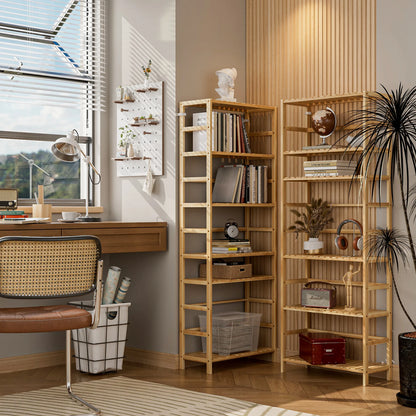 Slim Freestanding Bamboo Bookcase with Adjustable Shelves