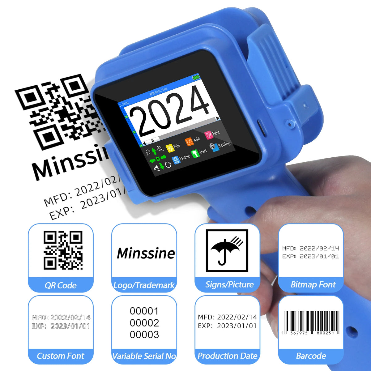 Mini Handheld Inkjet Printer QR Barcode Batch Date Coding
