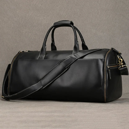 Leather Folding Suit Bag with Shoe Pocket Black