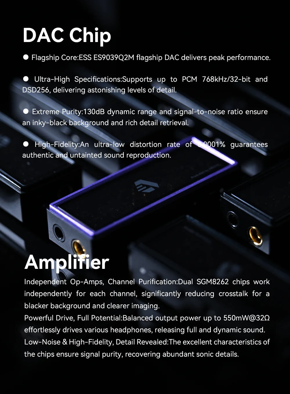 Portable Audio Amplifier DAC for Android iOS Black