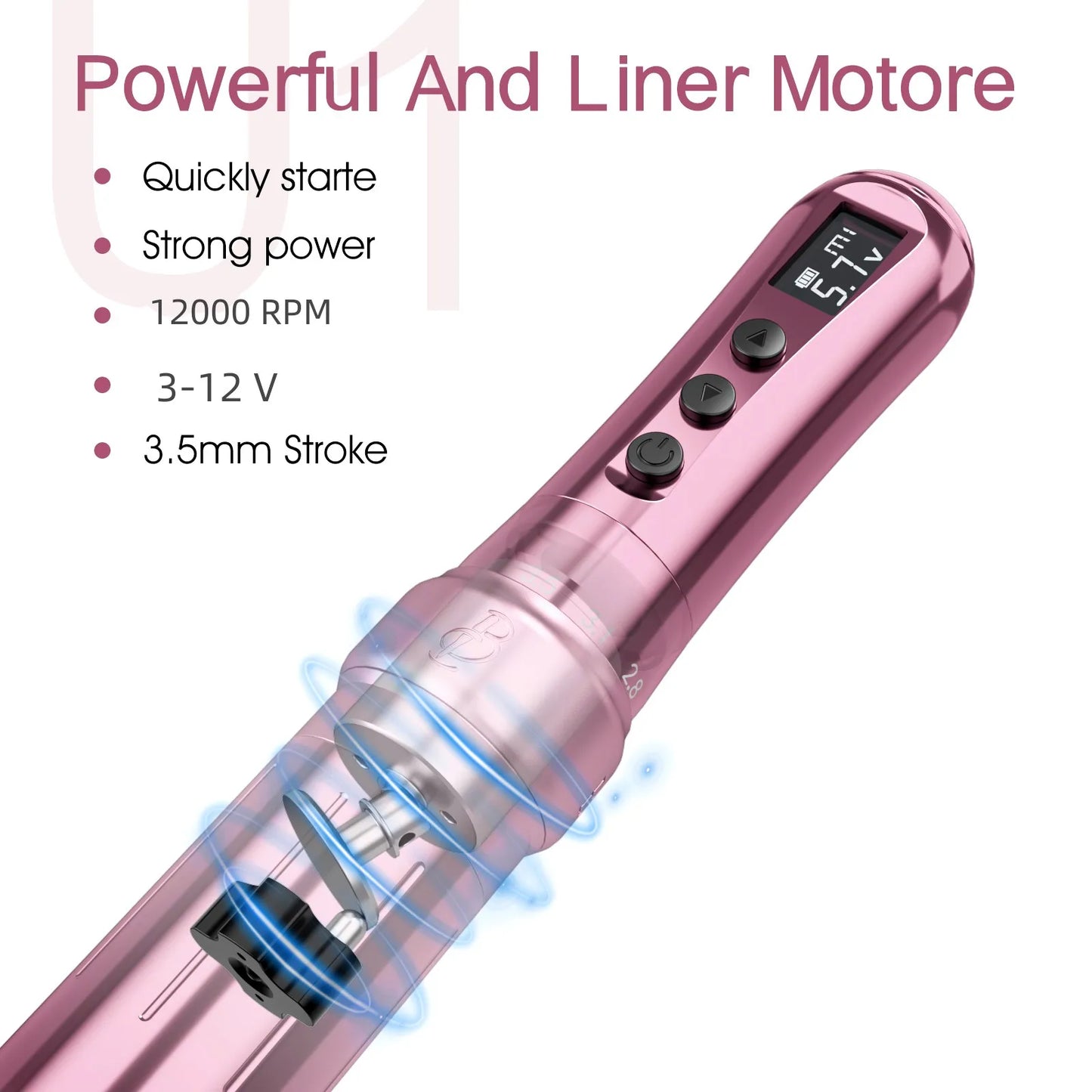 Wireless Tattoo Machine Rotary Pen with LED Display Pink